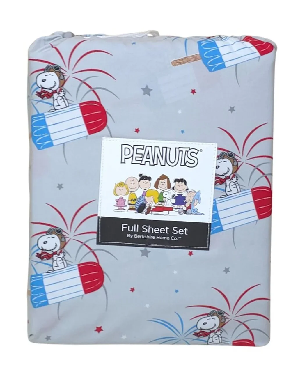 Peanuts Snoopy Full Double Sheet Set By Berkshire Fireworks Popsicles Summer USA